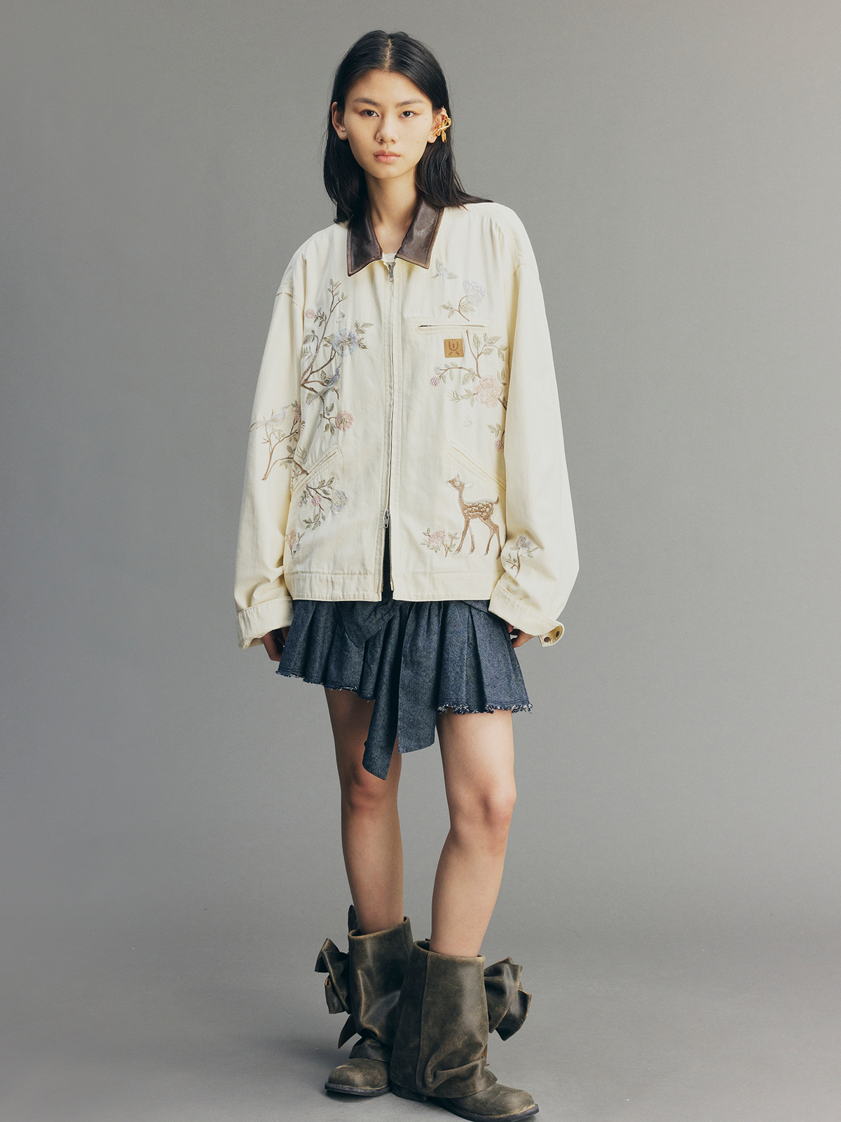 Beaded Floral Deer Embroidered Michigan Jacket
