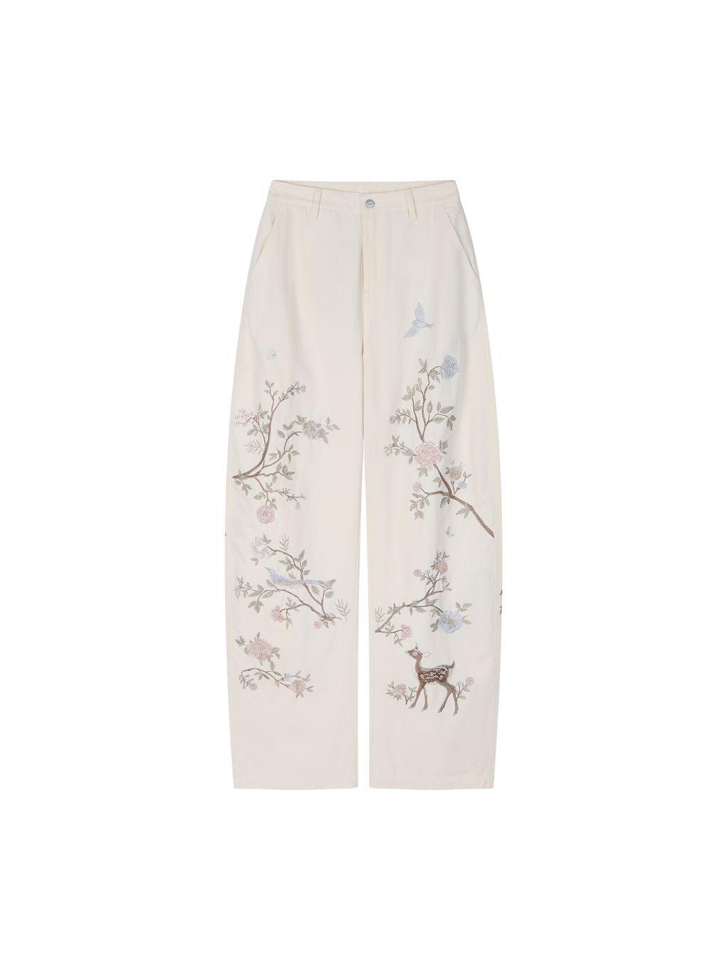 Beaded Floral Deer Washed Utility Jeans