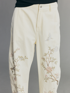 Beaded Floral Deer Washed Utility Jeans