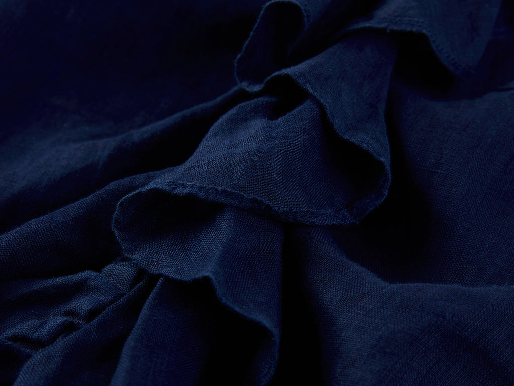 Indigo Ruffled Gathered Linen Shirt
