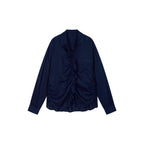 Indigo Ruffled Gathered Linen Shirt