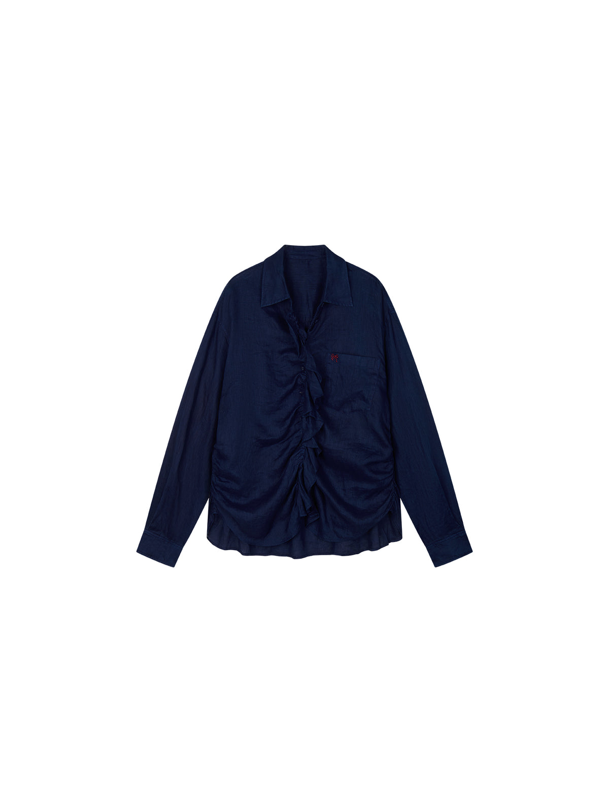 Indigo Ruffled Gathered Linen Shirt