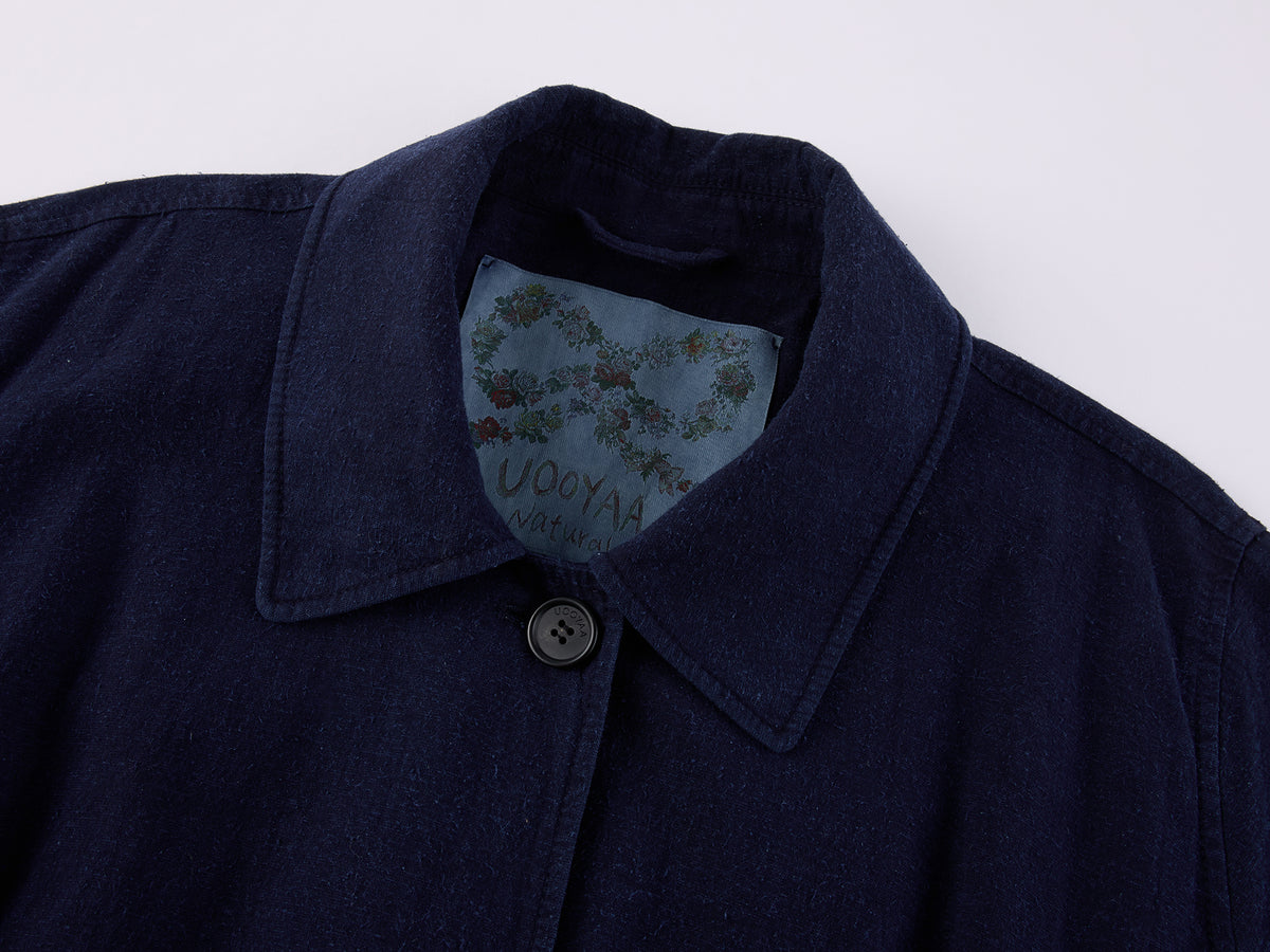 Handcrafted Indigo Bow Balmacaan Coat