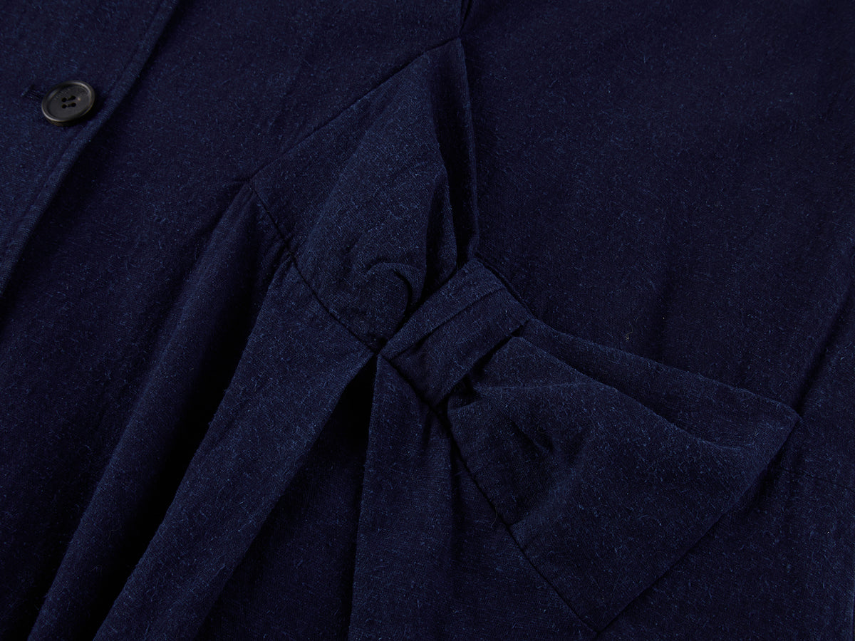 Handcrafted Indigo Bow Balmacaan Coat