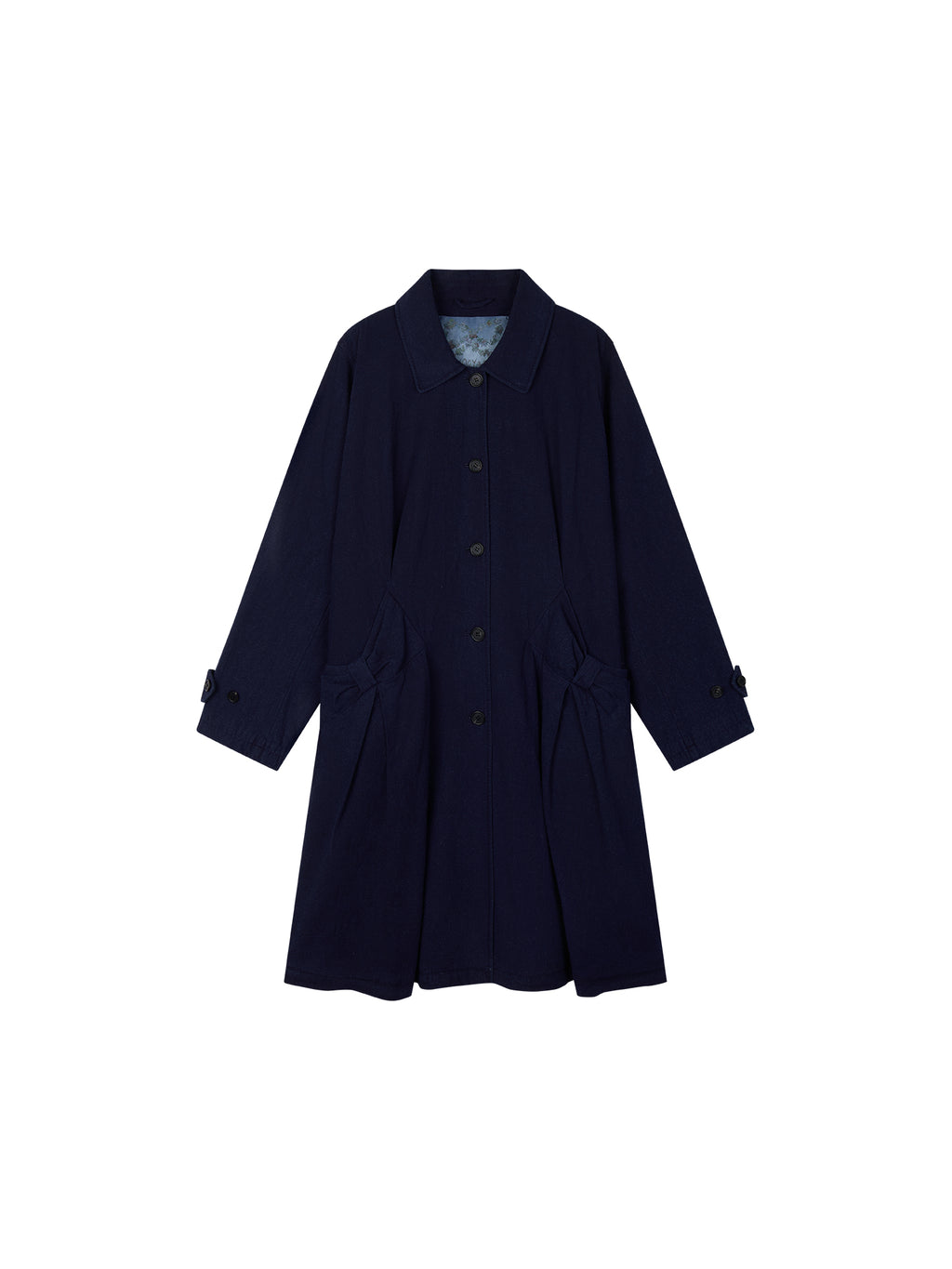 Handcrafted Indigo Bow Balmacaan Coat
