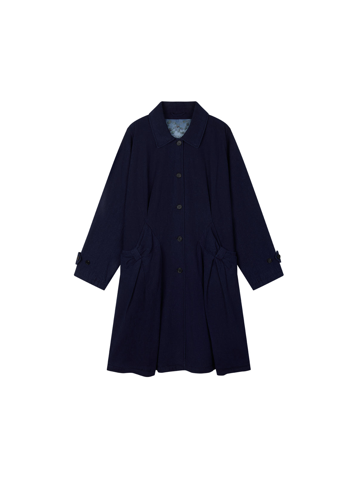 Handcrafted Indigo Bow Balmacaan Coat