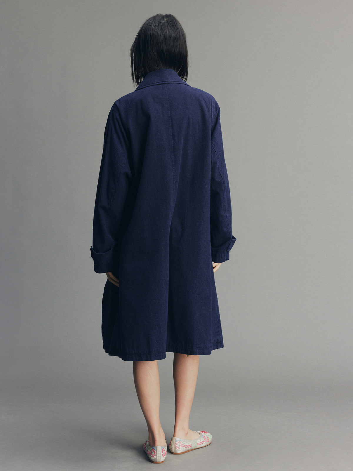 Handcrafted Indigo Bow Balmacaan Coat