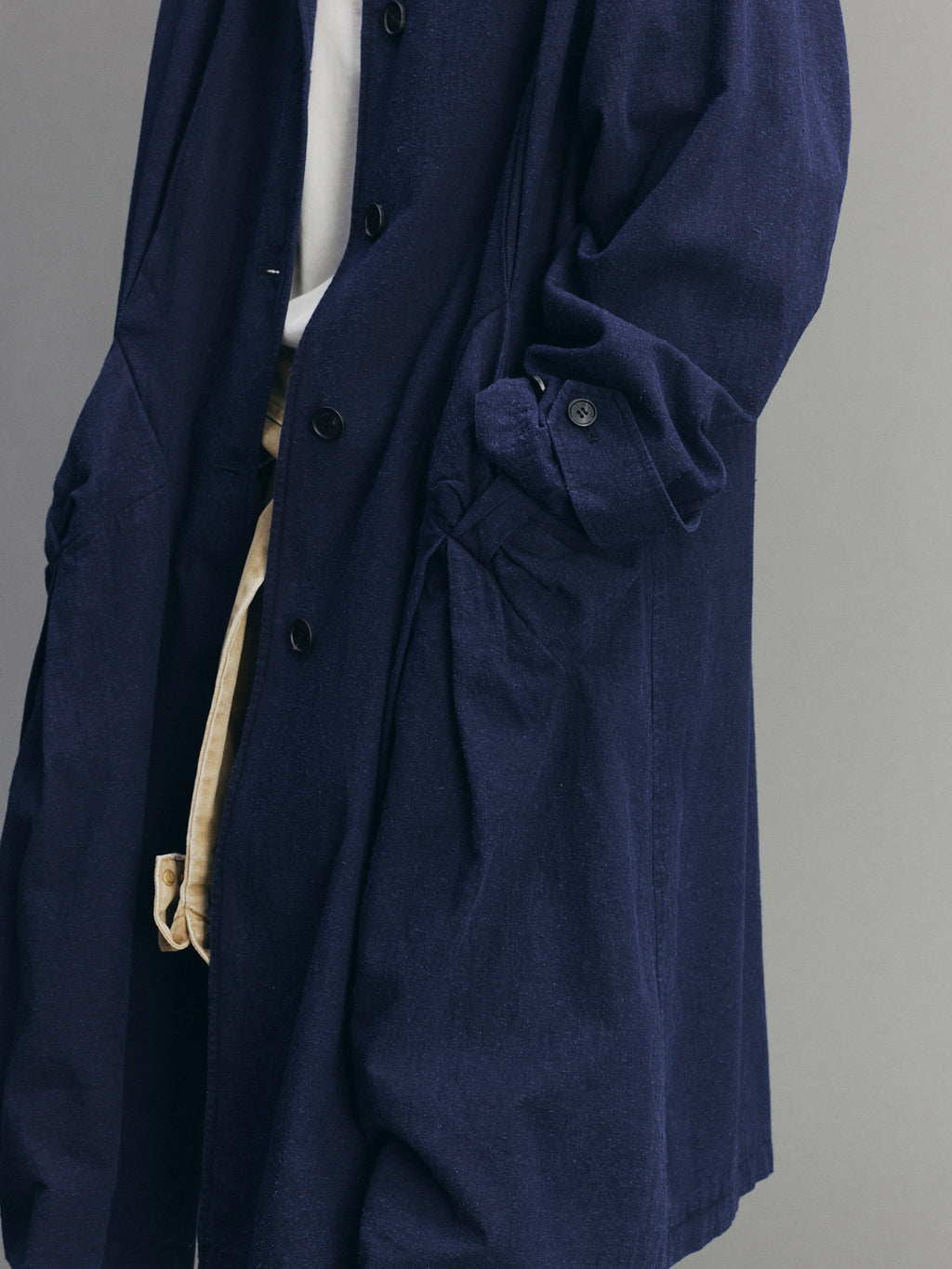Handcrafted Indigo Bow Balmacaan Coat