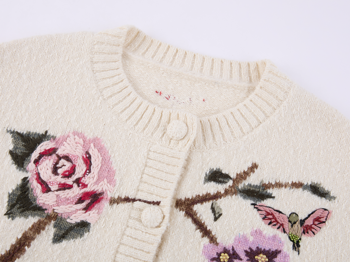Beaded Crocheted Panda Floral Cardigan