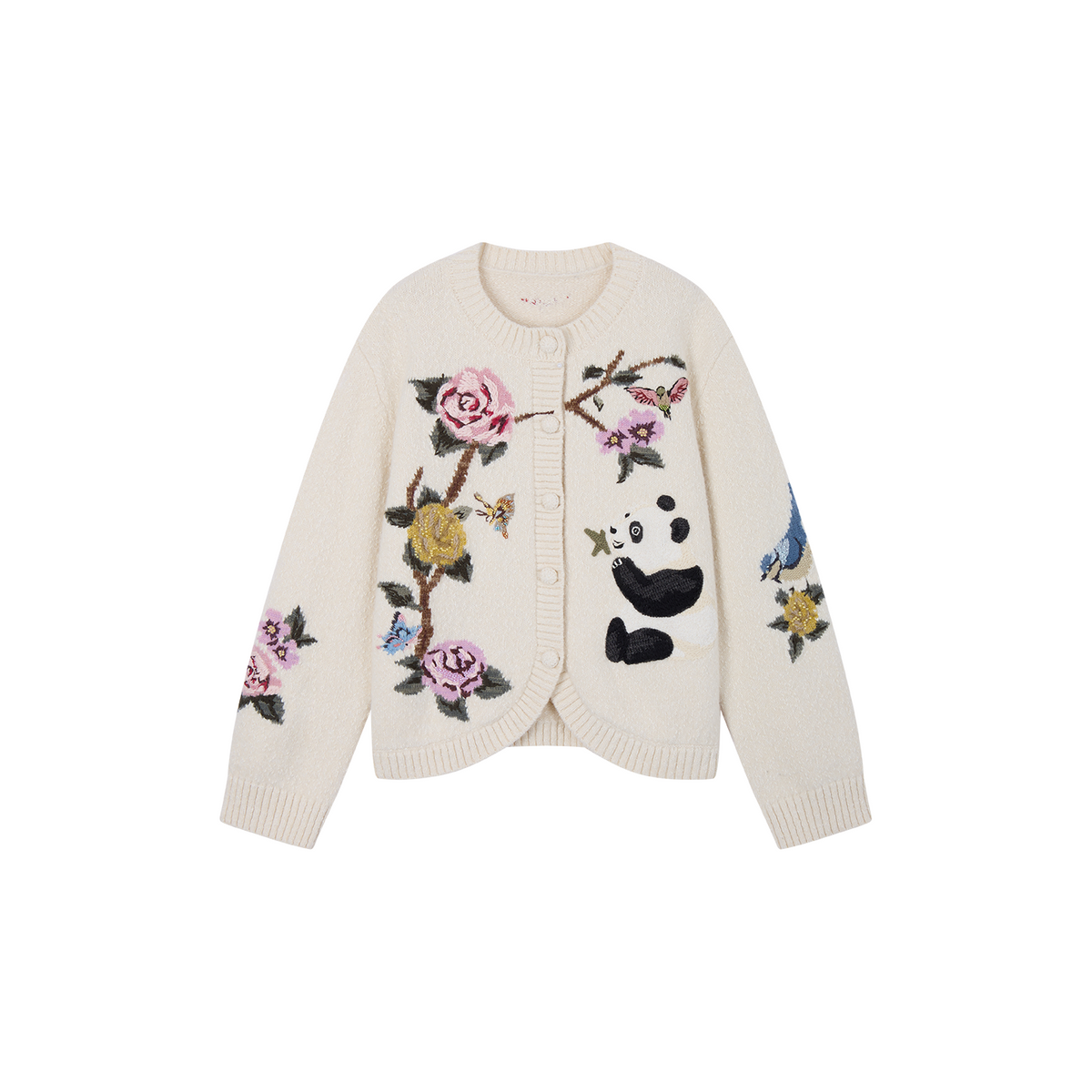 Beaded Crocheted Panda Floral Cardigan