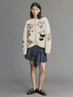 Beaded Crocheted Panda Floral Cardigan