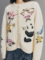 Beaded Crocheted Panda Floral Cardigan