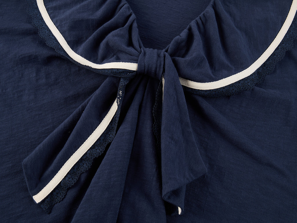 Bow Ruffle Sailor-Collar T-Shirt