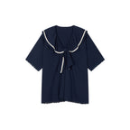 Bow Ruffle Sailor-Collar T-Shirt