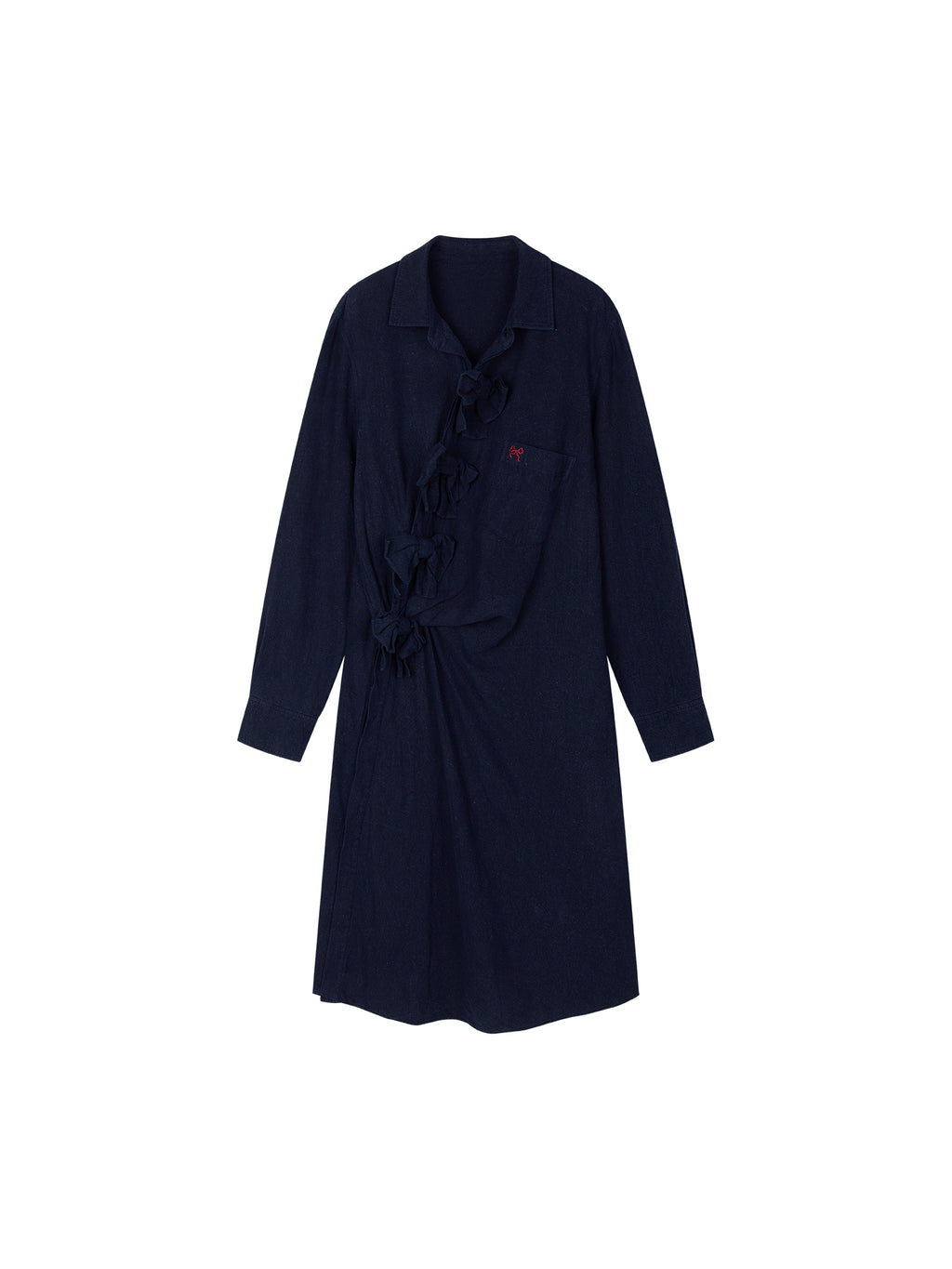 Indigo Bow Asymmetric Shirt Dress