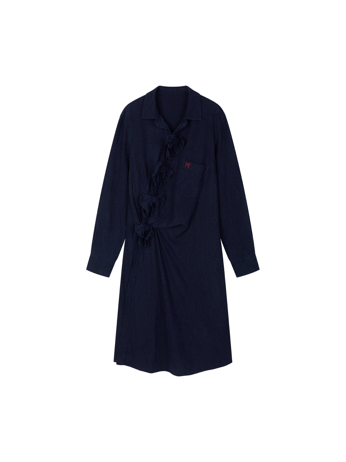 Indigo Bow Asymmetric Shirt Dress