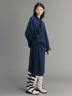 Indigo Bow Asymmetric Shirt Dress