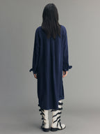 Indigo Bow Asymmetric Shirt Dress