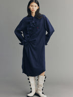 Indigo Bow Asymmetric Shirt Dress