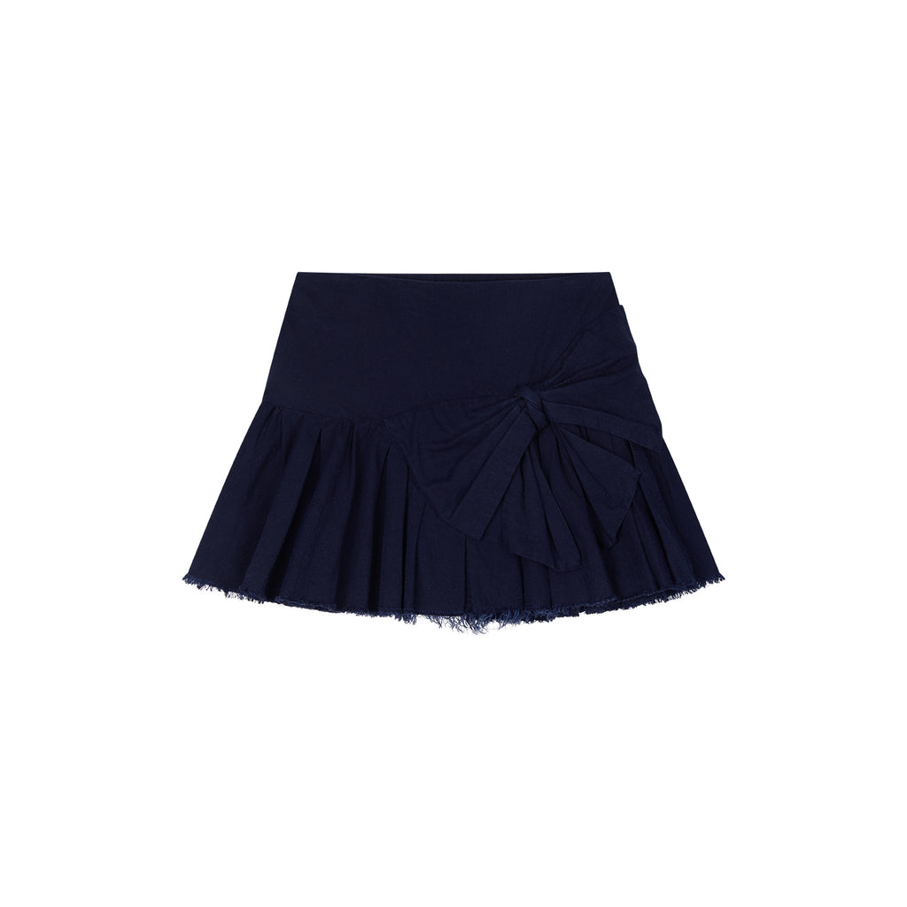 Hand-Pleated Indigo Bow A-Line Skirt