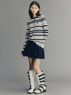 Hand-Pleated Indigo Bow A-Line Skirt