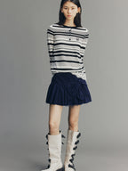 Hand-Pleated Indigo Bow A-Line Skirt