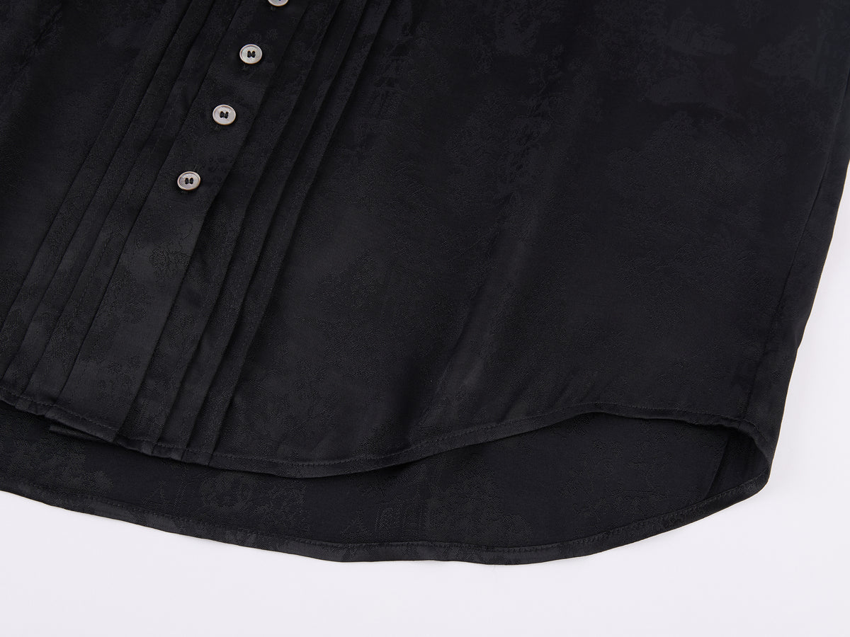 Bear Jacquard Ruffled Satin Shirt