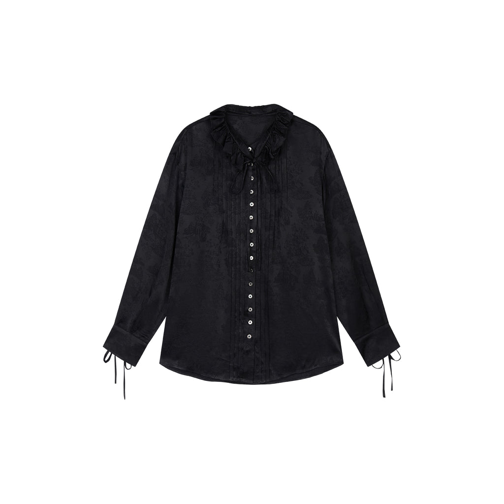 Bear Jacquard Ruffled Satin Shirt