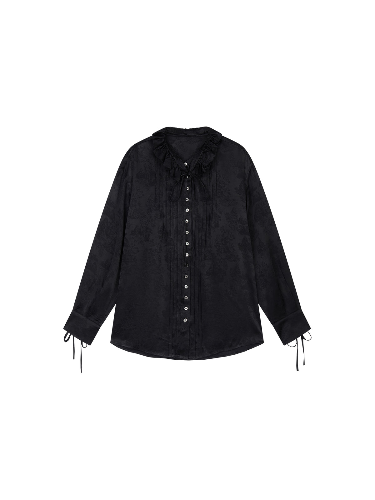 Bear Jacquard Ruffled Satin Shirt