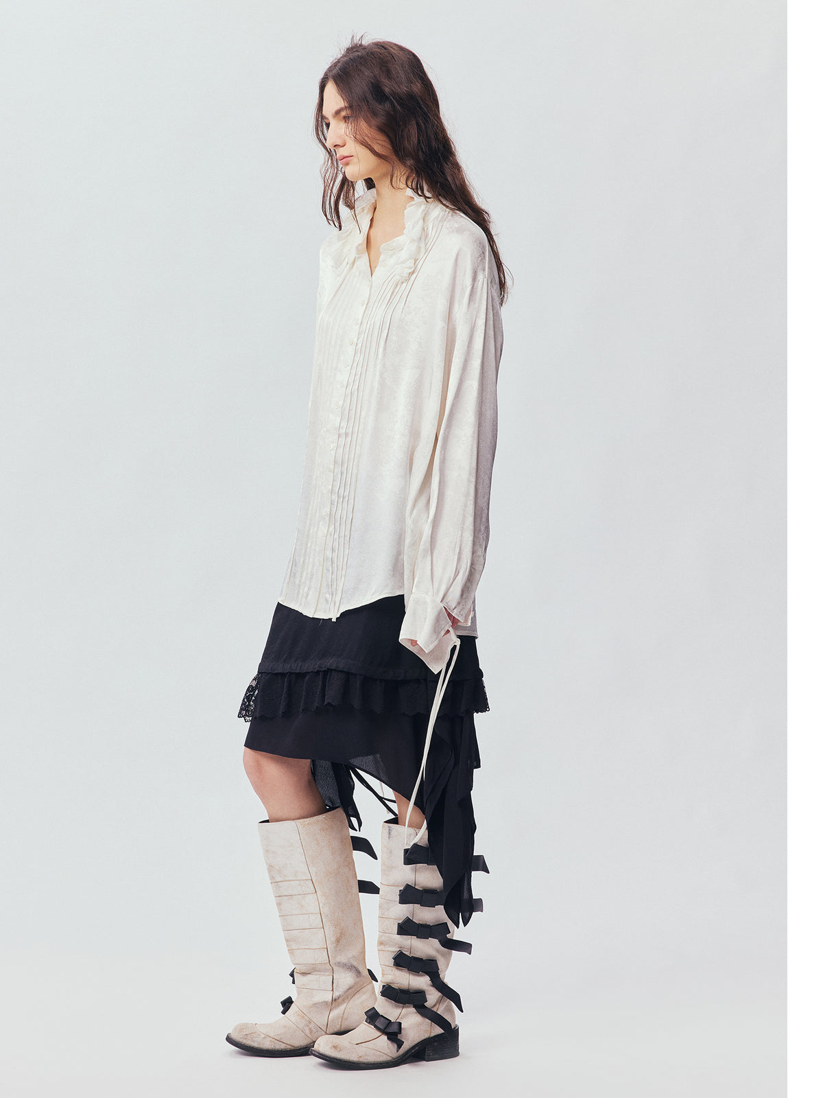 Ruffled Tie Neck Shirt