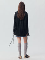 Bear Jacquard Ruffled Satin Shirt