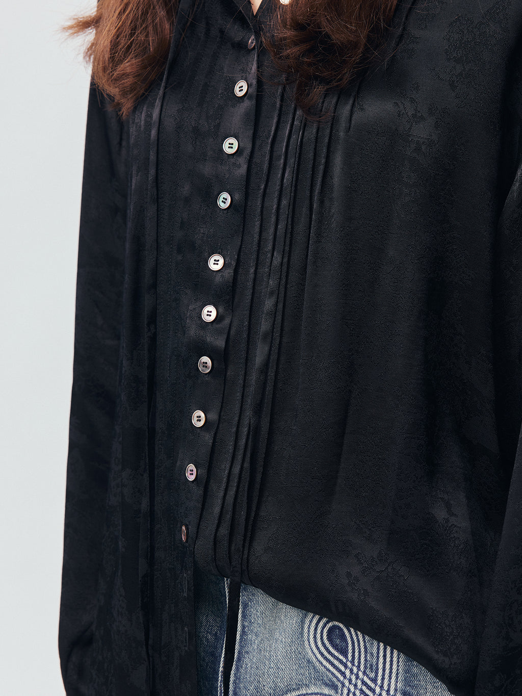 Bear Jacquard Ruffled Satin Shirt