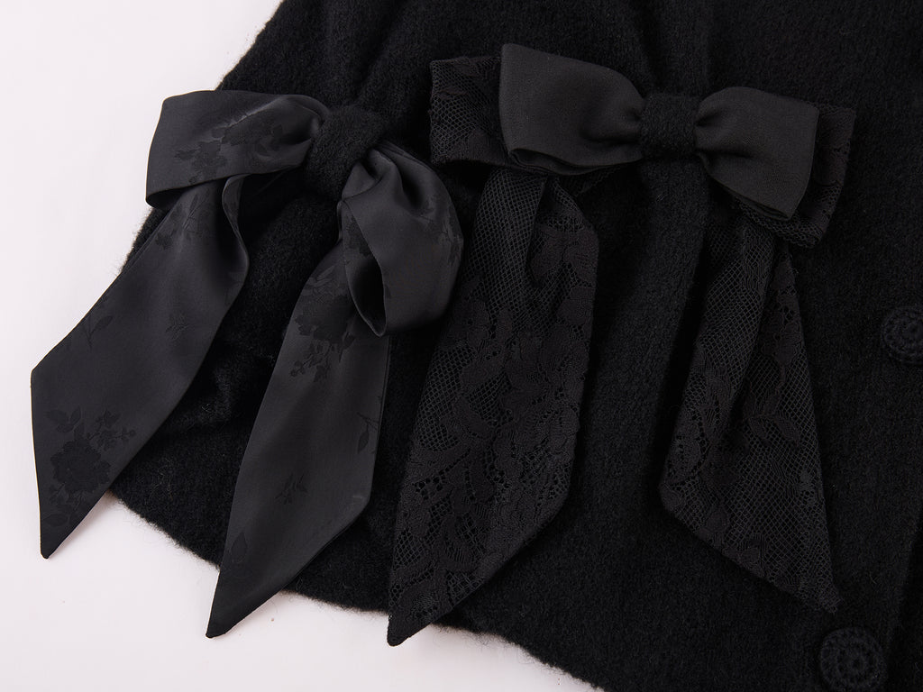 Mixed Material Bow Knit Cardigan