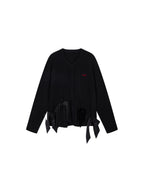 Mixed Material Bow Knit Cardigan