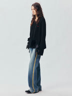 Mixed Material Bow Knit Cardigan