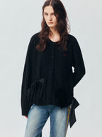 Mixed Material Bow Knit Cardigan