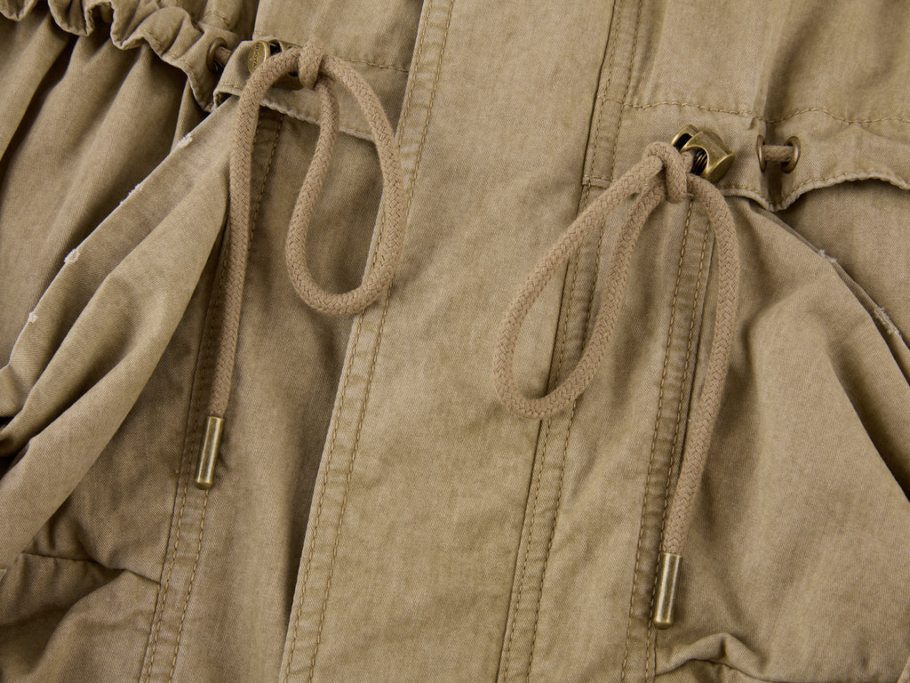 Washed Bow Pocket Padded Parka