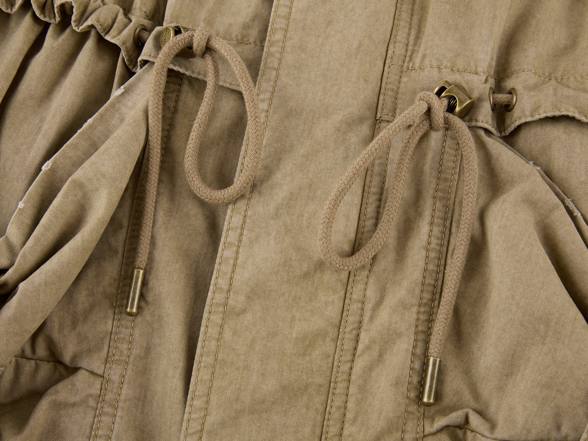 Washed Bow Pocket Padded Parka