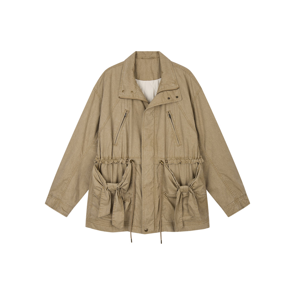 Washed Bow Pocket Padded Parka