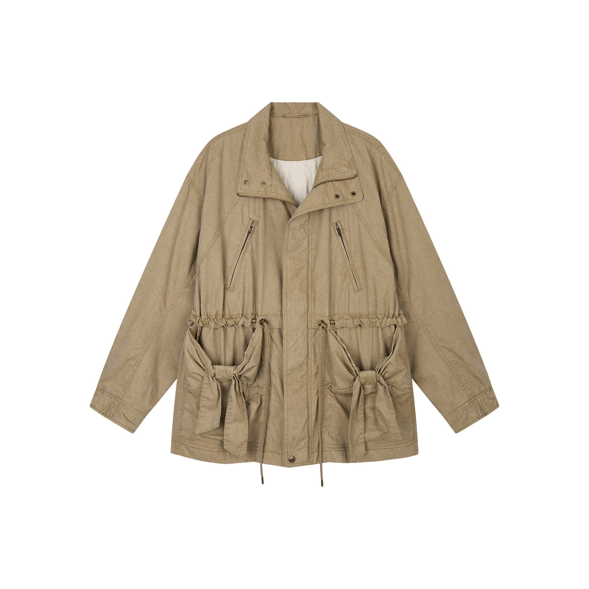 Washed Bow Pocket Padded Parka