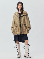 Washed Bow Pocket Padded Parka