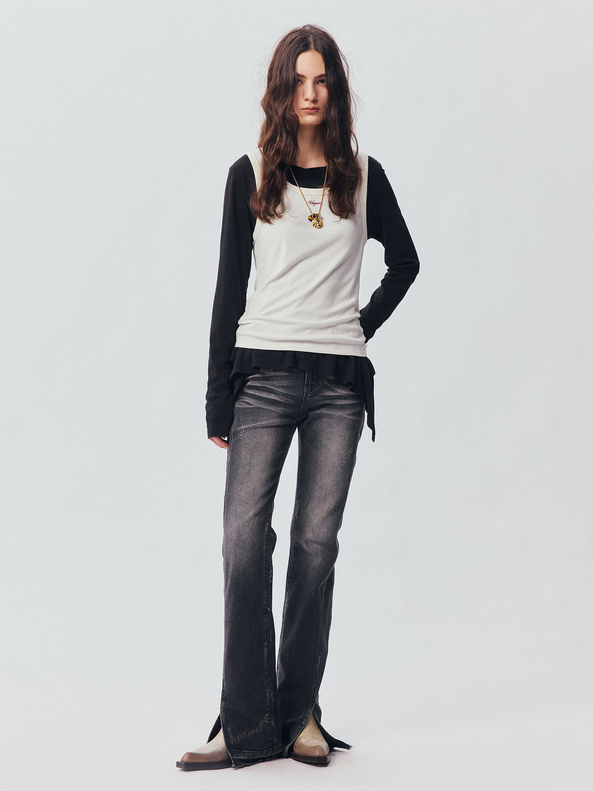 Slim Straight Leg Raw Hem Jeans