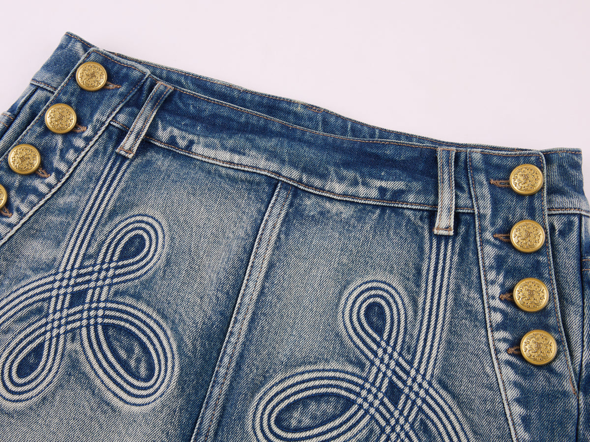 Office Braid Denim Mini Skirt