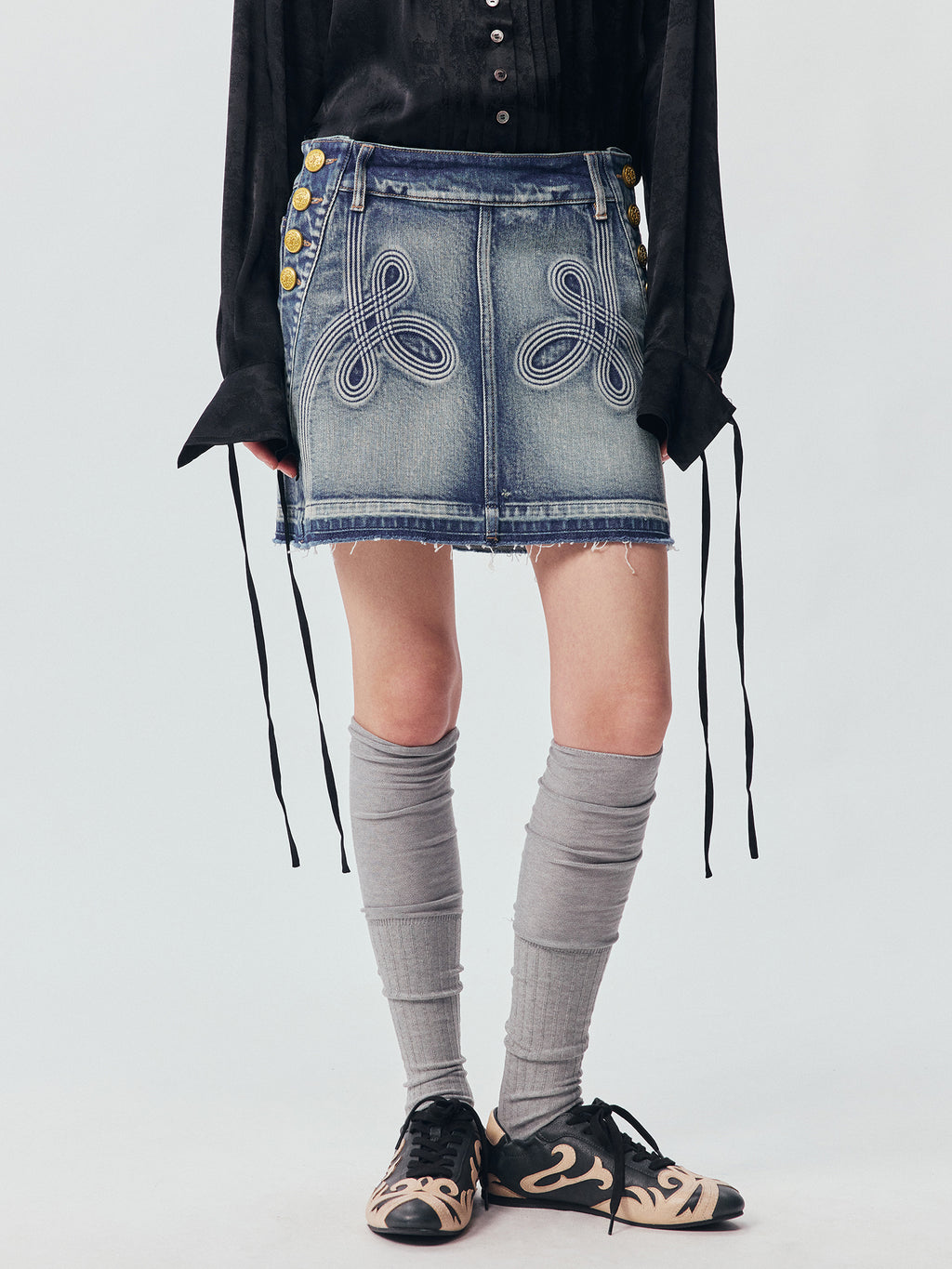 Office Braid Denim Mini Skirt
