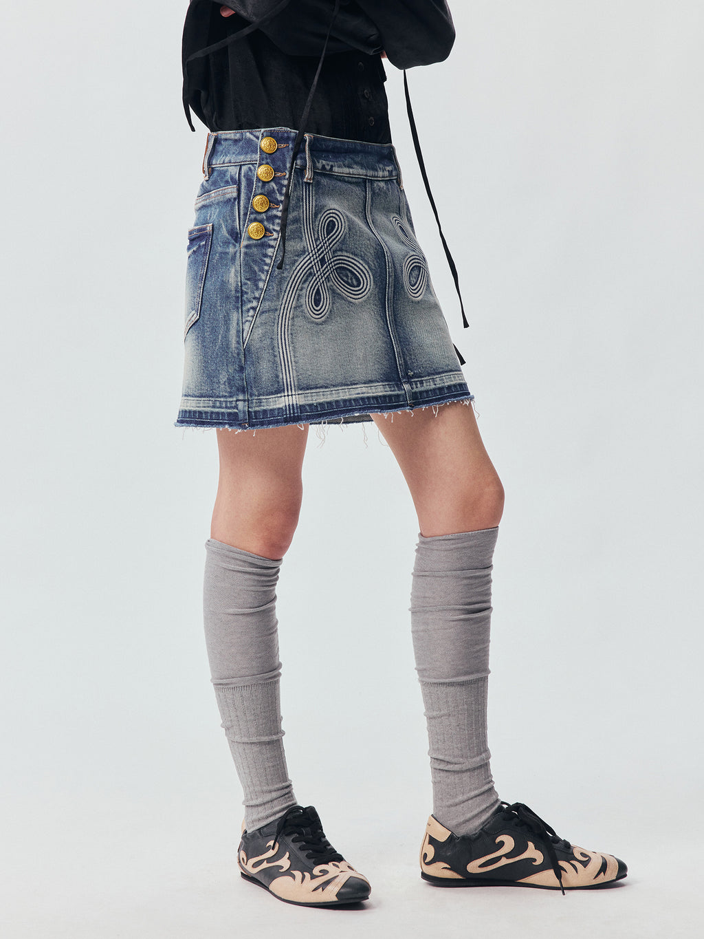 Office Braid Denim Mini Skirt