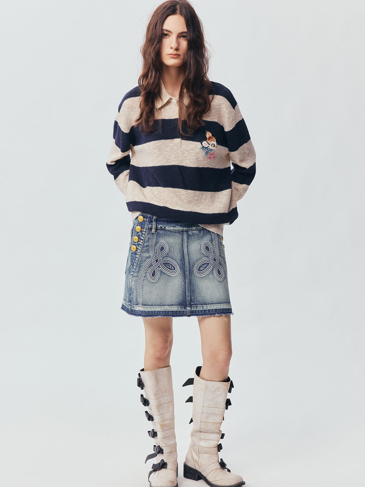 Office Braid Denim Mini Skirt