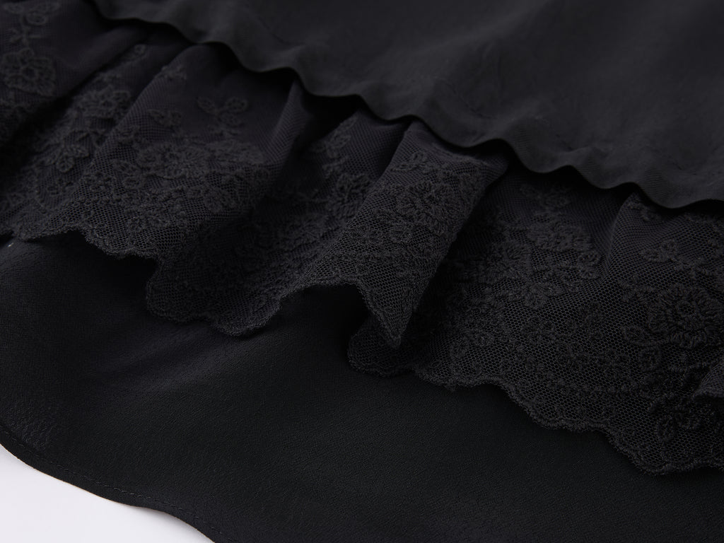 Black Flowing Layered Lace Skirt