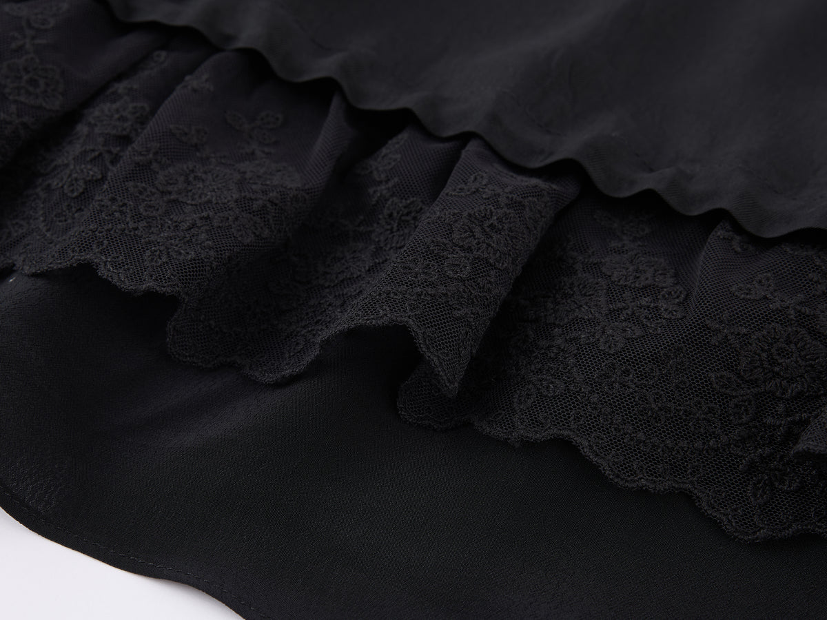 Black Flowing Layered Lace Skirt