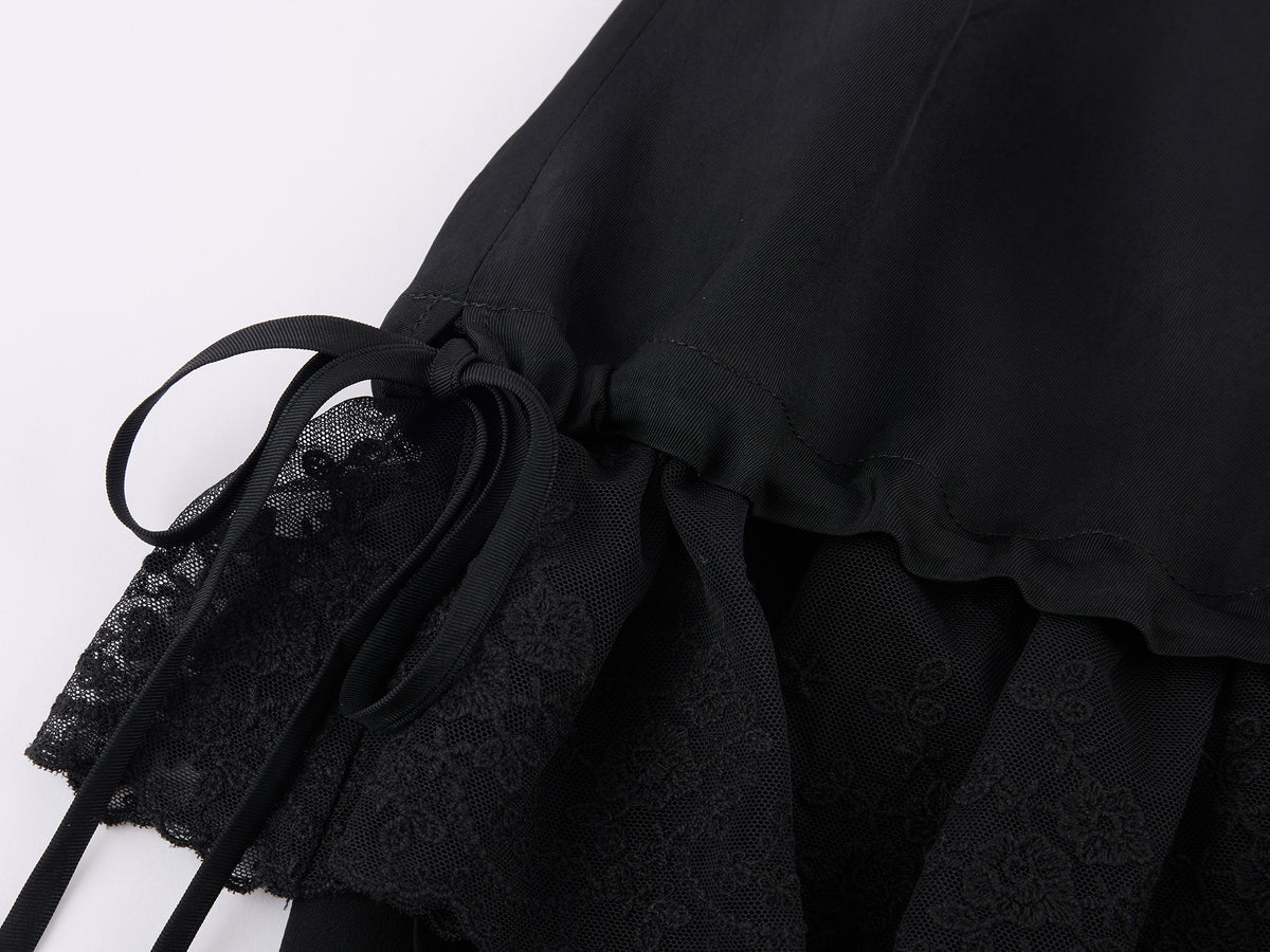 Black Flowing Layered Lace Skirt