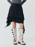 Black Flowing Layered Lace Skirt